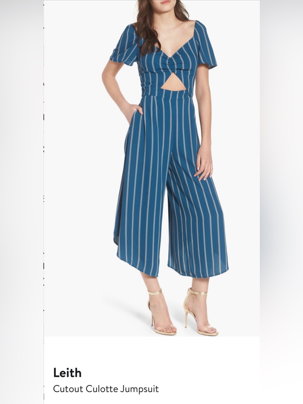 Leith Teal Blue Vertical White Striped Jumpsuit